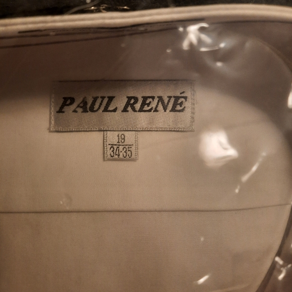 White French Cuff button up with black bow tie Paul Rene size 19 34/35 Big tall - Picture 2 of 2